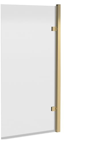 Balterley 830 x 1520mm Bath Shower Screen, Rectangular Shower Screens for Baths, 8mm Toughened Safety Bath Door Screen, Hinged Reversible Door Screens for Baths (Brushed Brass)
