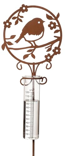 Annastore Wetterstation - Regenmeßglas - wetterfest - Niederschlagsmengenmesser - Regenmessglas - Gartendeko Regenmesser (Vogel in Ring (L 100 cm))