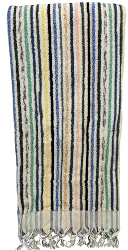 EASTERNRUGARTS Organic Turkish Towel 33x72 Inches, Turkish Bath Towel, Beach Towel, Multicolor Soft%100 Cotton Fluffy Towel, Face Hand Towel, Thick Rainbow Towel (STRP-5, 35x72)