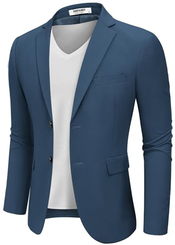 COOFANDY Blazer kostymjackor för män, affärsjacka, fritidsjacka, normal passform, 2 knappar, blå, L
