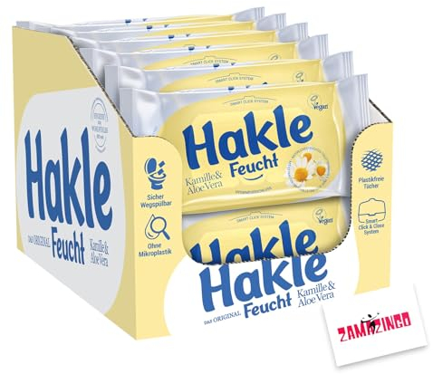 Hakle Feuchtes Toilettenpapier VEGAN Kamille & Aloe Vera KARTON 12 x 42 Blatt | Feucht, Hygieneverschluss, biologisch abbaubar, Ohne Mikroplastik, Alkohol + Zama4Zingo Karte
