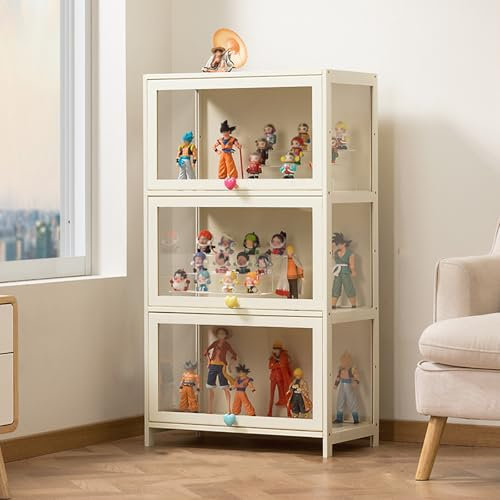 Pounjsd Klare Regal Vitrine Sammlungsdisplay, Standvitrine Curio-Schrank, multifunktionale staubdichte Acryl-Vitrine, Glasvitrine stehend Holzvitrine, Büro, Wohnzimmer, Küche 3 Layers 60cm
