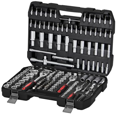Steckschlüsselsatz WALTER STAHL Ratschenschlüssel Set 172-teilig, Werkzeugkoffer, 1/4,1/2, 3/8,Mit Ratschen, Steckschlüssel und Bitsatz,Steckdosen,Nusskasten