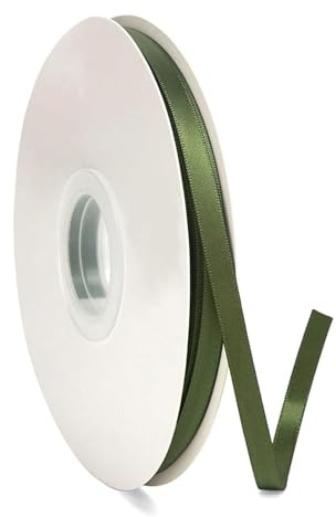 Armégrönt satinband 6 mm x 91 m, polyester, presentdekoration, sidenband för inslagning av presenter, presenter, födelsedagsfester, bröllop, utsmyckning och mycket mer