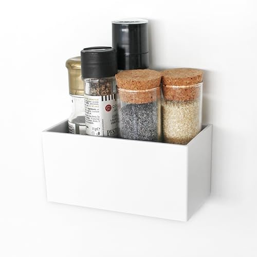 KalaMitica - Magnetische Aufbewahrungsbox Gea, Ablage für Magnettafeln und Metalloberflächen - Modernes Design, weiß lackiert, matt - 13,5 x 6,5 x 7 cm