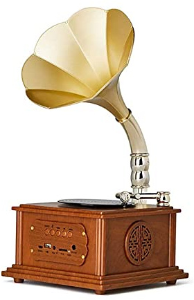 asdchZen Tourne-Disque Rétro, Gramophone, Mini Gramophone Classique Rétro Vintage en Forme De Phonographe, Haut-Parleur Stéréo, Système Sonore, Boîte À Musique,Bone Size
