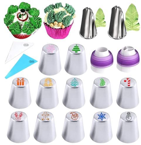 27 Pezzi Natale Beccucci Sac a Poche,Sac a Poche,Sac à Poche Russe,Riutilizzabile Sacca a Poche per Dolci,Saccapoche per Dolci Professionale,Per Decorazioni Torte,Accessori Da Forno,Kit per Dolci