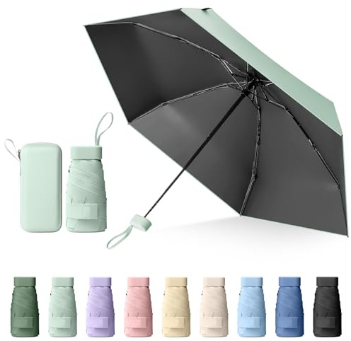 Sykrawki Mini Paraguas Plegable Portátil, Protección UV y Antiviento con Cubierta de Cápsula, Paraguas de Viaje Compacto para Hombres y Mujeres (Verde menta)