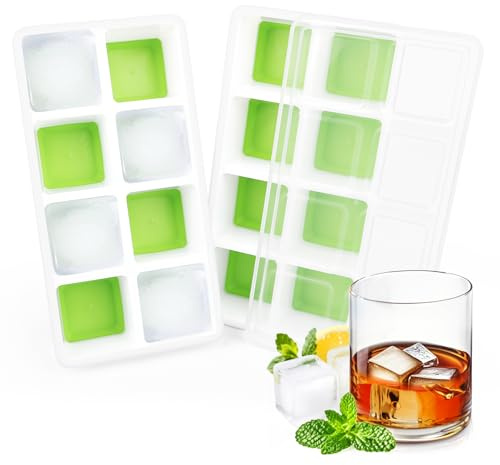 RISVOWO Stampo Cubetti Ghiaccio Silicone, Formine Cubi Impilabili Porta Ghiaccio per Cocktail, Succo, Whisky (Verde)