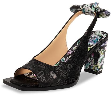 yowmns Women's Floral Print Chunky High Heel Peep-Toe Strappy Sandals Slingbacks Bow Summer Footwear Pumps Shoes (Black,8.5)