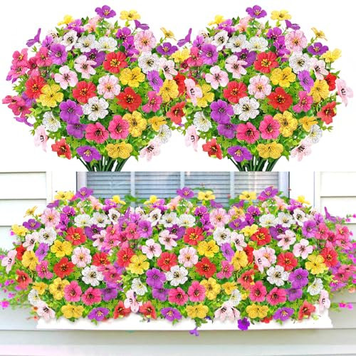 Yueshop 6 Bundles Artificial Flowers, UV Resistant Fake Silk Flowers Plants,Realistic Faux Plastic Flower Plant Outdoor Indoor For Baskets Planter Home Garden Porch Window Box Decoration