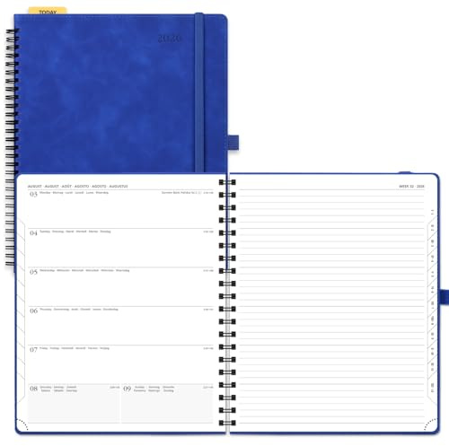 POPRUN Kalender 2026 Buchkalender Ringbuch mit Softcover, ca. A4 (26,5 x 21,5 cm) - Terminplaner, Wochenplaner Notizbuch (Jan.2026-Dez.2026) mit 100 GSM Papier - Königsblau