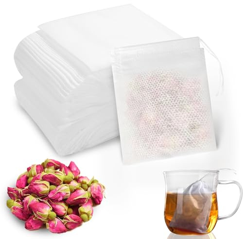 Auktransceler 400 Piezas Bolsas Filtro Té Reutilizables 8x10 cm (Grande) - Infusor Té/Especias con Cordón para Té Suelto, Café, Hierbas, Lavanda,Bodegas, cafés - Filtro Cocina No Tejido Lavable