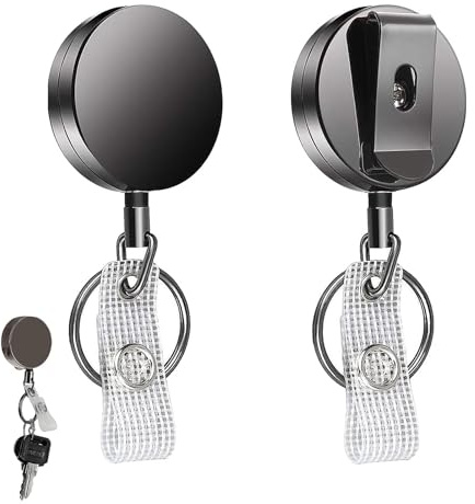 WQEDVN 2 Pack Retractable Keychain, Retractable Lanyard Clip, Lanyard Retractable, Retractable Keyring, Retractable Badge Holde, for Badge Clip Keychain, Full Metal Housing(black)