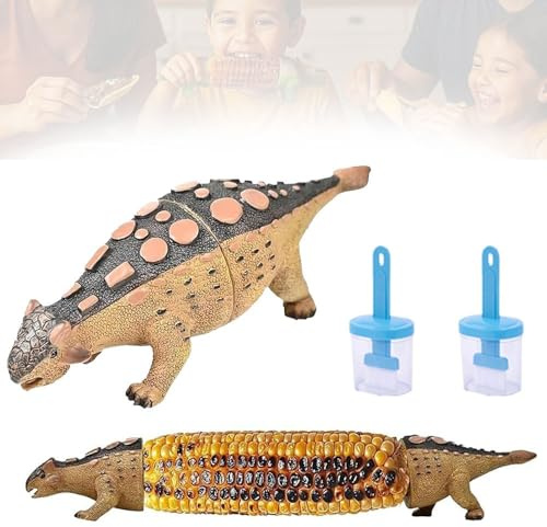Dinosaur Corn Cob Holders, Dino Corns on The Cobs Holder Barbecue Skewers, Corns Holder on The Cobs, with 2 Oil Brush, Unique Cute Stainless Steel Prongs for Kids & Adults(Style 1)