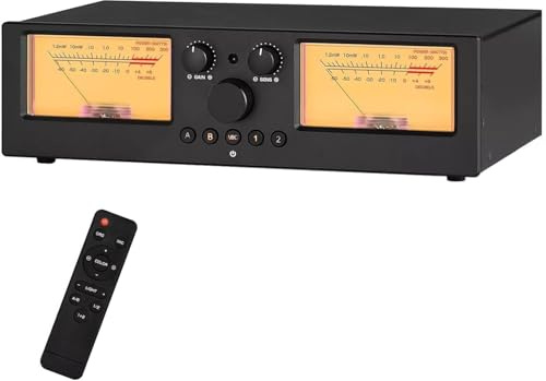 Dual Analog VU Meter, 2-In-2-Out Amplifier/Speaker Switcher, with DB Panel Display & Remote Control, 35 Colors, 5 Levels Brightness, 20 Levels Gain, for Tube Amps Home Audio Component