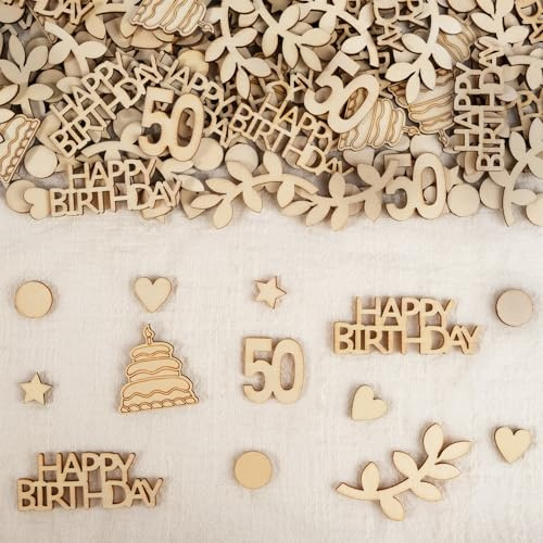 HOLDLEAF 200 Stück Holz Streudeko 50. Geburtstag, Konfetti Geburtstag Deko, Tischdeko für 50. Geburtstagspartys Mann Frau