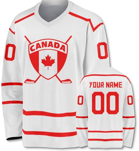 euoeio Personalisiertes Eishockey-Nationalmannschaftstrikot mit Name und Nummer sportliches Langarmshirt mit V-Ausschnitt perfekt als Fangeschenk für Männer und Frauen