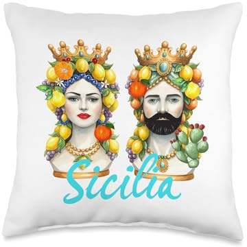 Sicilian Moors Head Summer Lemon Colorful Art Throw Pillow