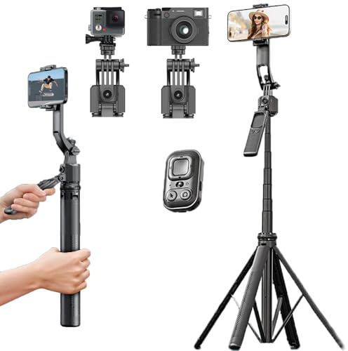 BSLVWG Stabilisateur de cardan pour smartphone avec suivi du visage, support pliable et portable, trépied portable pour iPhone et Android, rotation infinie à 360°, extensible jusqu'à 160 cm