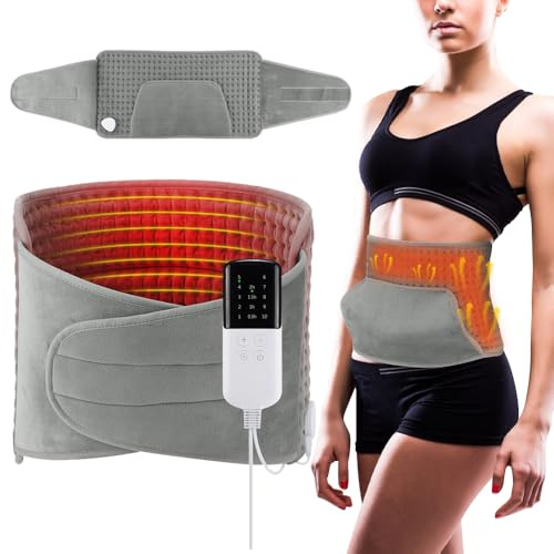 RNPKZ Electric Heating Pad for Back, 30x125cm Lumbar Warmer Pad with Hand Warmer Pocket, Washable Electric Heating Pad Wrap with 9 Temperature Settings & 4 Gears Timing for Back Belly Leg Body (Grey)