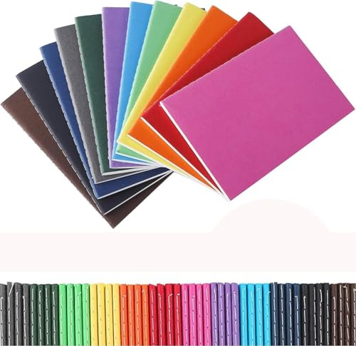 HFZCV 48 Stück Klein Notizblock Blanko, A6 Notizbuch Journal Tagebuch, 12 Farben Notizblöcke Schulhefte 14cm x 9cm Notizbücher mit Kraftpapier-Einband