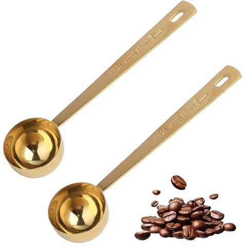 2 pcs 15ml Table Spoon Measuring Scoop,Gold Finished Stainless Steel Measuring Coffee Scoop,Long Handle Tablespoon 5g Scoop,Precision Measuring Spoon for Collagen Supplements,for Coffee,Protein Powder