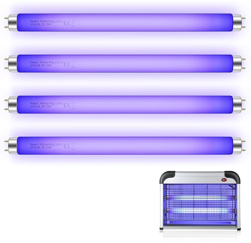 Enhon Pack de 4 ampoules T8 F10W de remplacement 13 pouces Ampoule UV pour tueur de mouches/insectes électrique 20W/ Zapper à insectes/Tue-moustiques, Tube de lampe UV intérieure T8