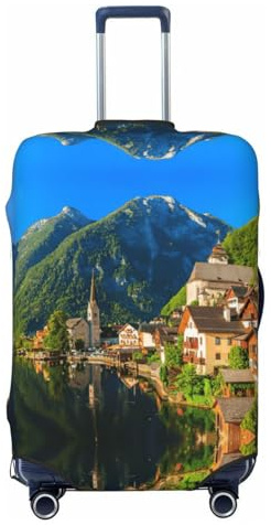 Liulannq Village Scenic Hochelastische auffällige Koffer-Schutzhülle, die Ihren Koffer vor Staub und Kratzern dekoriert und schützt., Schwarz , L