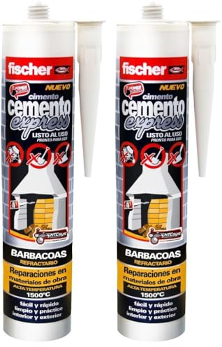 fischer - Cemento Express Barbacoas, Masilla Refractaria Especial para Barbacoas, Color Gris (310 ml) (Paquete de 2)