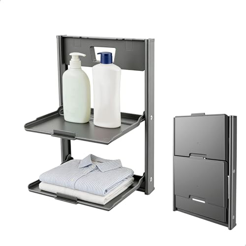 gexuamz Estanteria Pared Plegable, Baldas Flotantes Sin Taladro, Estante Flotante Fijación con Ventosa, Estanterias Almacenaje Metal para Baño, Salón, Dormitorio, Cocina, Lavandería, Garaje