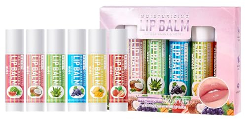 YAYNO 6 pièce Baume à Lèvres aux Fruits Soin Lèvres Nutrition Lèvres Desséchées Masque à Lèvres Hydratant Lip Smackers Kit pour les Lèvre Sèches et Craquelées