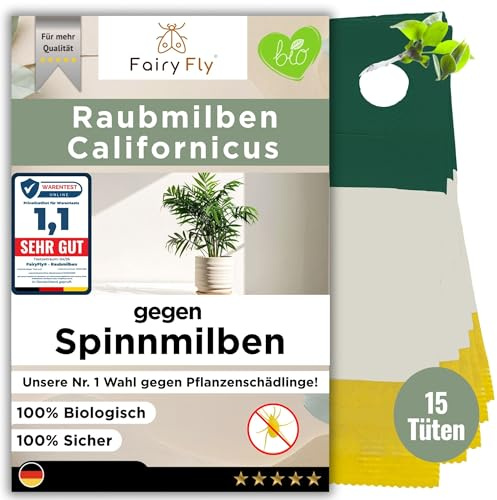 Fairyfly® Raubmilben gegen Spinnmilben – 15 Tüten Nützlinge für Zimmerpflanzen, Zierpflanzen, Gemüse & Cannabis – biologische Schädlingsbekämpfung (Californicus)