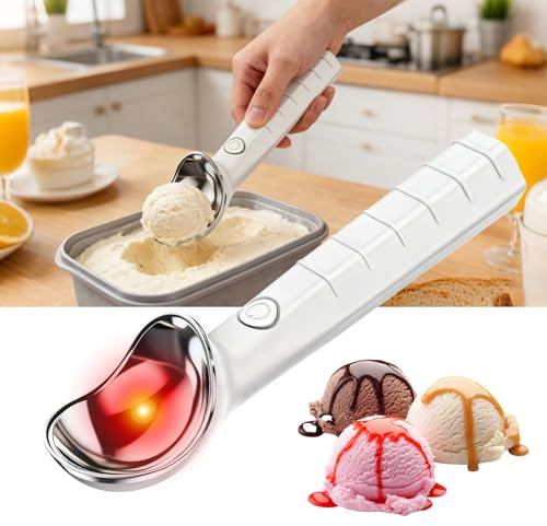 Cuchara de Helado Calentada, Eléctrica Cuchara de Helados con Doble Nivel de Calor 45°C y 70°C para Helado Duro y Más, Recargable USB-C, Antiadherente, Accesorios de Cocina