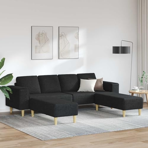 Augerqir Wohnzimmer Couch 3-teilig Schwarz Polyester Polstergarnitur mit Ottomanen 250x77x76 cm, modernes Ecksofa mit Schaumfüllung, atmungsaktiv, langlebig, ergonomische Armlehnen