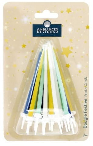 AMBIANCES DEVINEAU - Bougie d'Anniversaire Vert/bleu/violet/blanc - Avec Bobèches en Forme de Fleur · Idéales pour Composer les Gâteaux d'Anniversaire Petits et Grands - le lot de 20 bou - Le Lot De 4