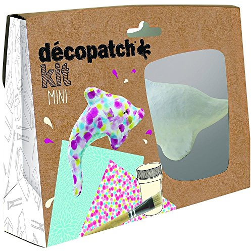 Décopatch KIT016O Bastel Set Pappmaché Delphin (ideal für Kinder, 3,5 x 19 x 13,5 cm) türkis, bunt