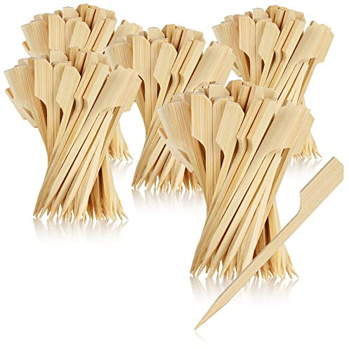 COM-FOUR® 600x brochettes à amuse-gueules - piques à frites en bois de bambou - brochettes en bois à deux dents - fourchettes à frites idéales pour les buffets (600 pièces - 9 cm avec griffes)