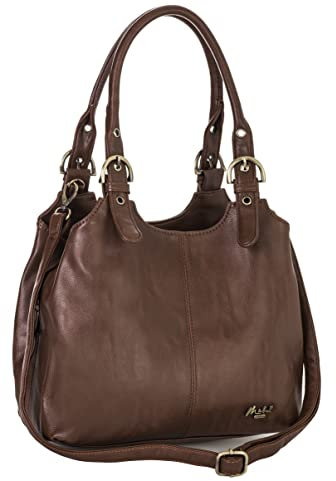 Mabel London Womens Multiple Pockets Handbag - Medium Size Multi Compartments Bag with a Long Shoulder Strap - AMELIA (Dark Tan)