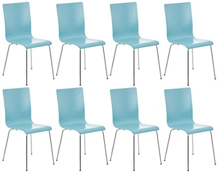 CLP 8er-Set Wartezimmerstuhl Pepe mit ergonomisch geformten Holzsitz und Metallgestell I 8X Konferenzstuhl erhältlich, Farbe:hellblau