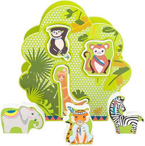 small foot 11091 Steckbaum Jungle aus Holz, FSC 100%-Zertifiziert, ab 12 Monaten Spielzeug, Mehrfarbig