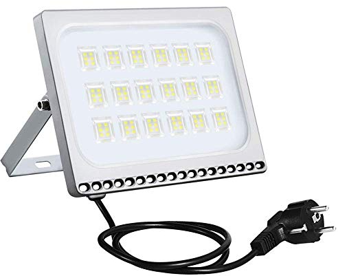 Sararoom Focos Led exterior 100W, 8000LM Proyector Led exterior con enchufe 6500K Blanco frío Foco LED IP65 Impermeable Apliques de exterior Luz de Seguridad Focos para Garaje Patio Terraza Jardín