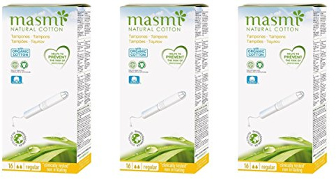 Masmi Vanlig applikator tamponger ekologisk bomull, plastfri, 100 % biologiskt nedbrytbar, parfym, allergivänlig, klor- och dioxinfri (trippelpack)