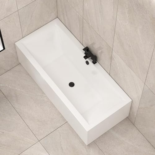 1800 x 800mm Double Ended Straight Bath with Front Side Acrylic Bath Panels for Bathroom, Baths Soaking Tubs, White Gloss - Square