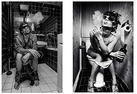 CHENSH Toilette Sexy Frau Mann Paar Poster und Drucke Leinwand Malerei Bar Mädchen Rauchen und Trinken Badezimmer Wandkunst Bild Kunstwerk Dekor