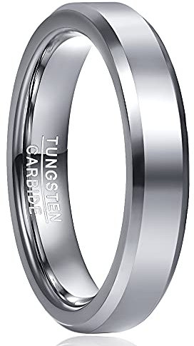 Cloyo Ring Damen Silber Schlicht Verlobungsringe Herren aus Wolframcarbid Ehering für Hochzeit 4mm Polierter Größe 54.4 (17.3)