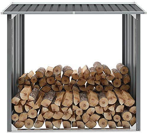 Abri de Stockage de Bois Abri de Chauffage de Bois Abri de Jardin Rangement Extérieur Intérieur Acier Galvanisé, 172 x 91 x 145/154 cm