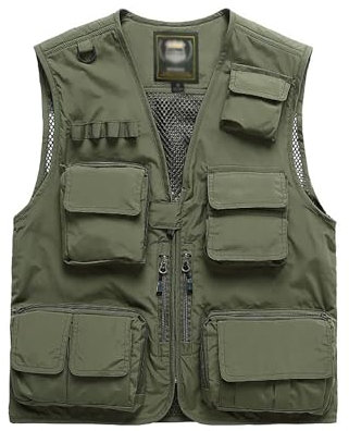 Hbufnha Angelweste Outdoor Arbeit Westen Unisex Jagd Reisen Fotografie Safari Weste Multi Taschen, 2#Armeegrün, XL