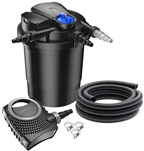 SunSun Komplettset: CPA-10000 Teichdruckfilter bis 12000 L mit 11 Watt UV-C Teichklärer, NEO8000 SuperEco Teichpumpe 8000l/h 70W, 10m Teichschlauch 38 mm (1 1/2), Schlauchschellen W1 44-47mm
