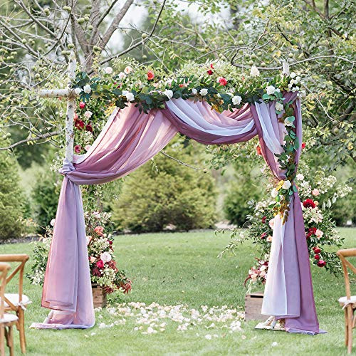 PONY DANCE Querbehang Freihanddeko für Traubogen Hochzeit Weiße Transparente Gardine mit Farbverlauf Hochzeitsbogen Deko Gardinenschal Tüllstoff, 1 Stück, H 548 x B 152 cm, Weiß+Weinrot